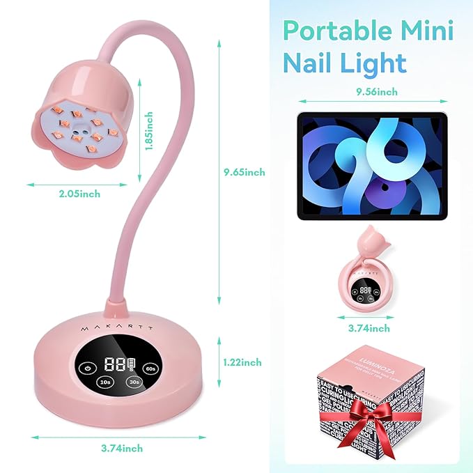 Makartt UV Nail Lamp: Flash Cure lamp UV Light for Gel Nails Polish Luminoza 30W Rechargeable LED Nail Dryer with 4 Timers & Auto Sensor Fast Curing Goosenecks Lamp for Home DIY Manicure (Pink)-Velvo Beauty