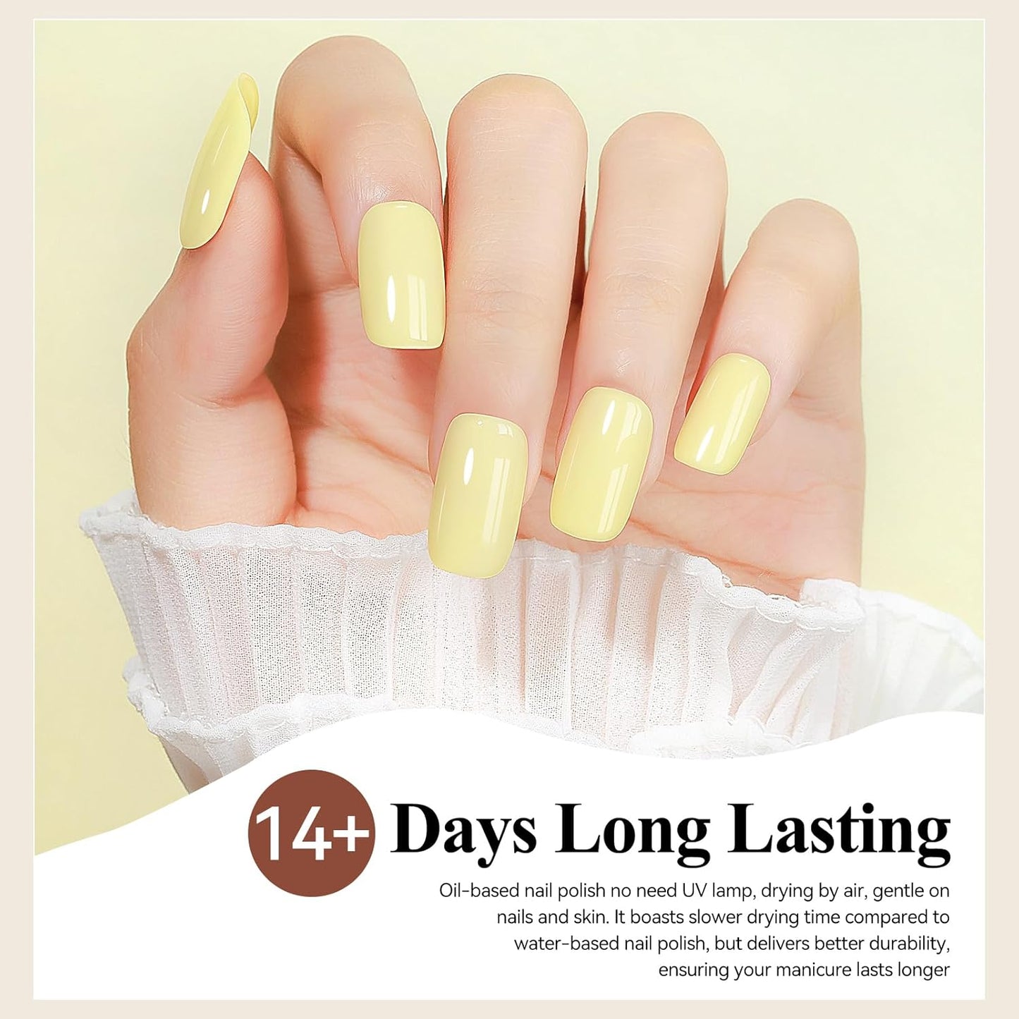 Yellow Nail Polish Quick Dry Pastel Nail Lacquer Sheer Color, Light Yellow Regular Fast Dry Fingernail Polish Bulk Non Gel Long-Lasting DIY Salon Gift For Women-Velvo Beauty