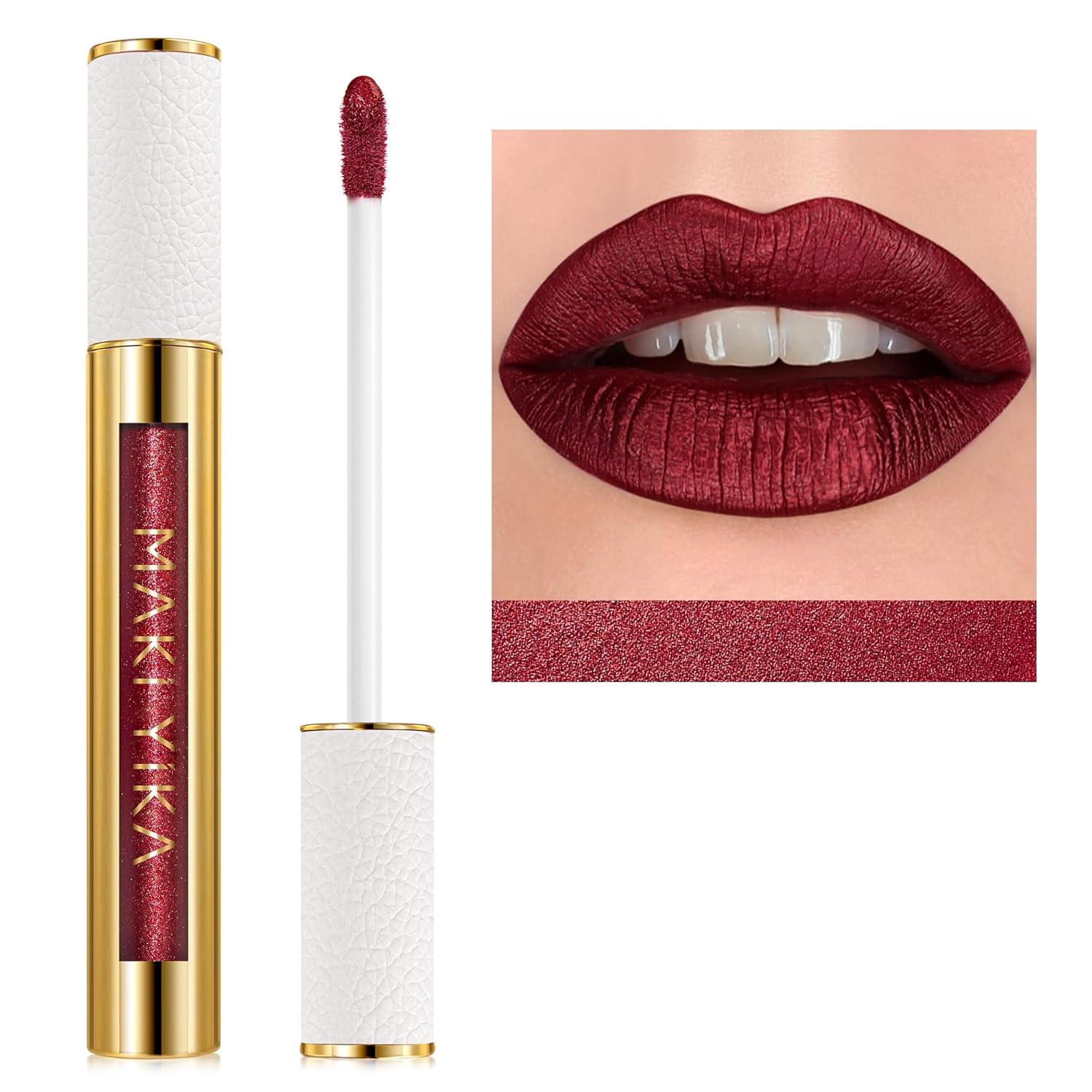 MAKI YIKA Dark Red Lipstick for Women Metallic Lipsticks Glitter Long Lasting Lipstick No Smudge No Transfer Liquid Pink Lip Gloss (BR011 Pure Envy)-Velvo Beauty