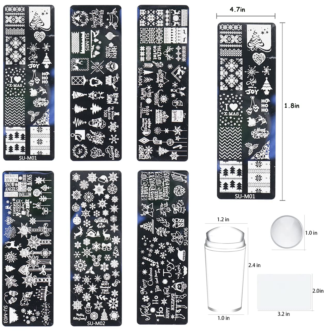 6 Pcs Xmas Christmas Snowflake Nail Stamper Kit with 1 Stamper 1 Scraper, DIY Nail Art Stencil Plates Set-Velvo Beauty