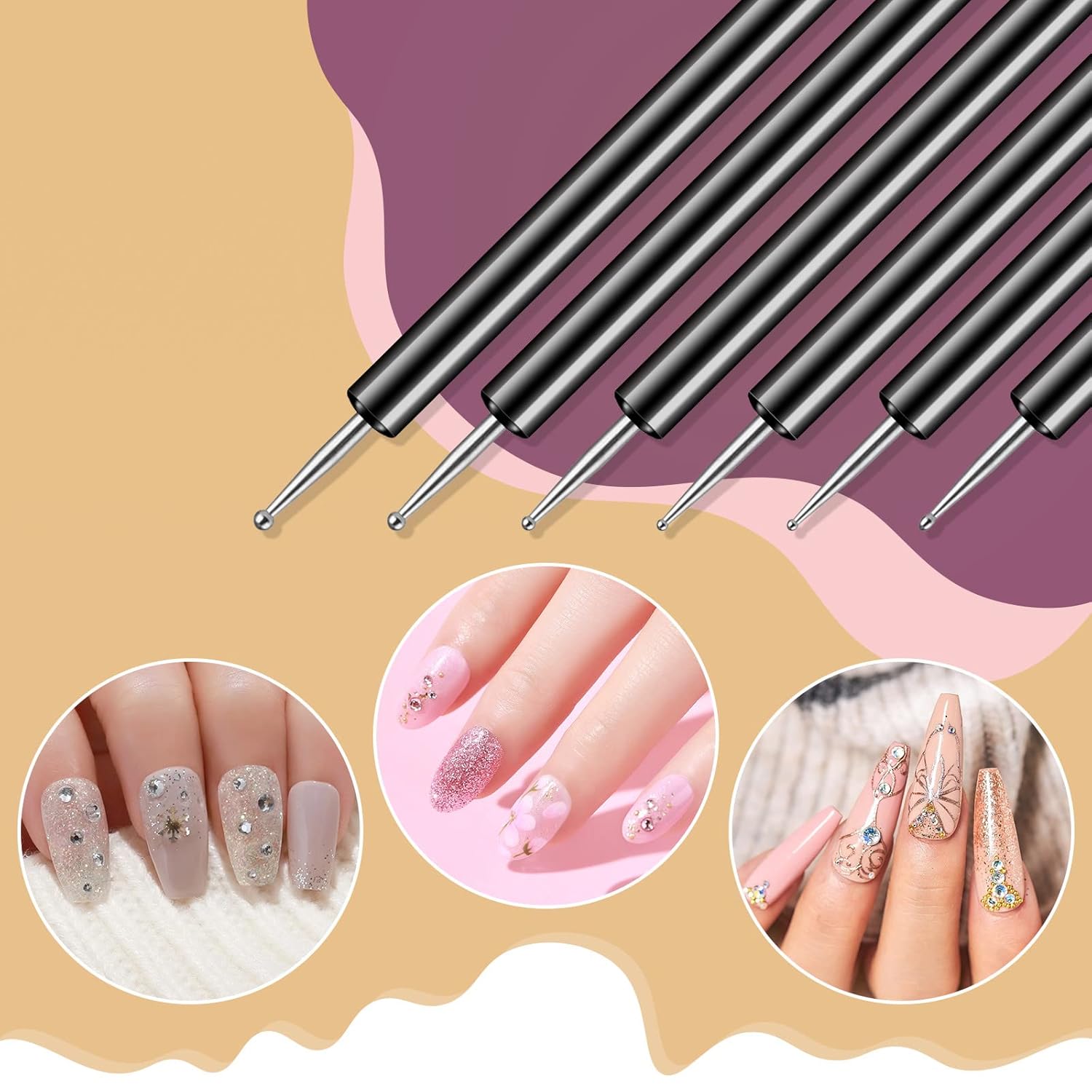 Artdone Nail Dotting Tools 6PCS Double-ended Nail Art Brushes Kit Nail Art Gel Polish Liner Brushes Design Pen For Nail Drawing And Nail Paint Brushes Small Detail Brushes-Velvo Beauty