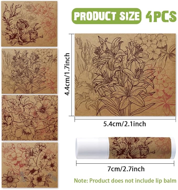 OLYCRAFT 100Pcs Self-Adhesive Lip Balm Tag Stickers 1.7x2.1 inch Waterproof Adhesive Label with Vintage Flower Rectangle Lipstick Tag Sticker for Lip Balm Container Tubes Lipstick Wrapping Decoration-Velvo Beauty