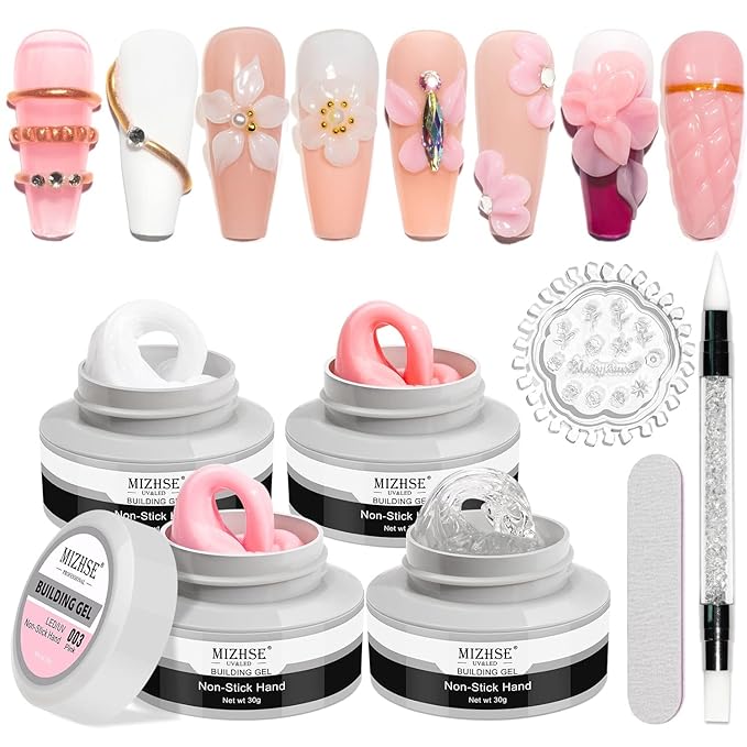 MIZHSE Solid Builder Gel, Nail Sculpture Gel Non-Sticky 4 Colors Nude Clear White Pink Hard Builder Nails UV LED Nail Extension for Salon Manicure Home DIY-Velvo Beauty