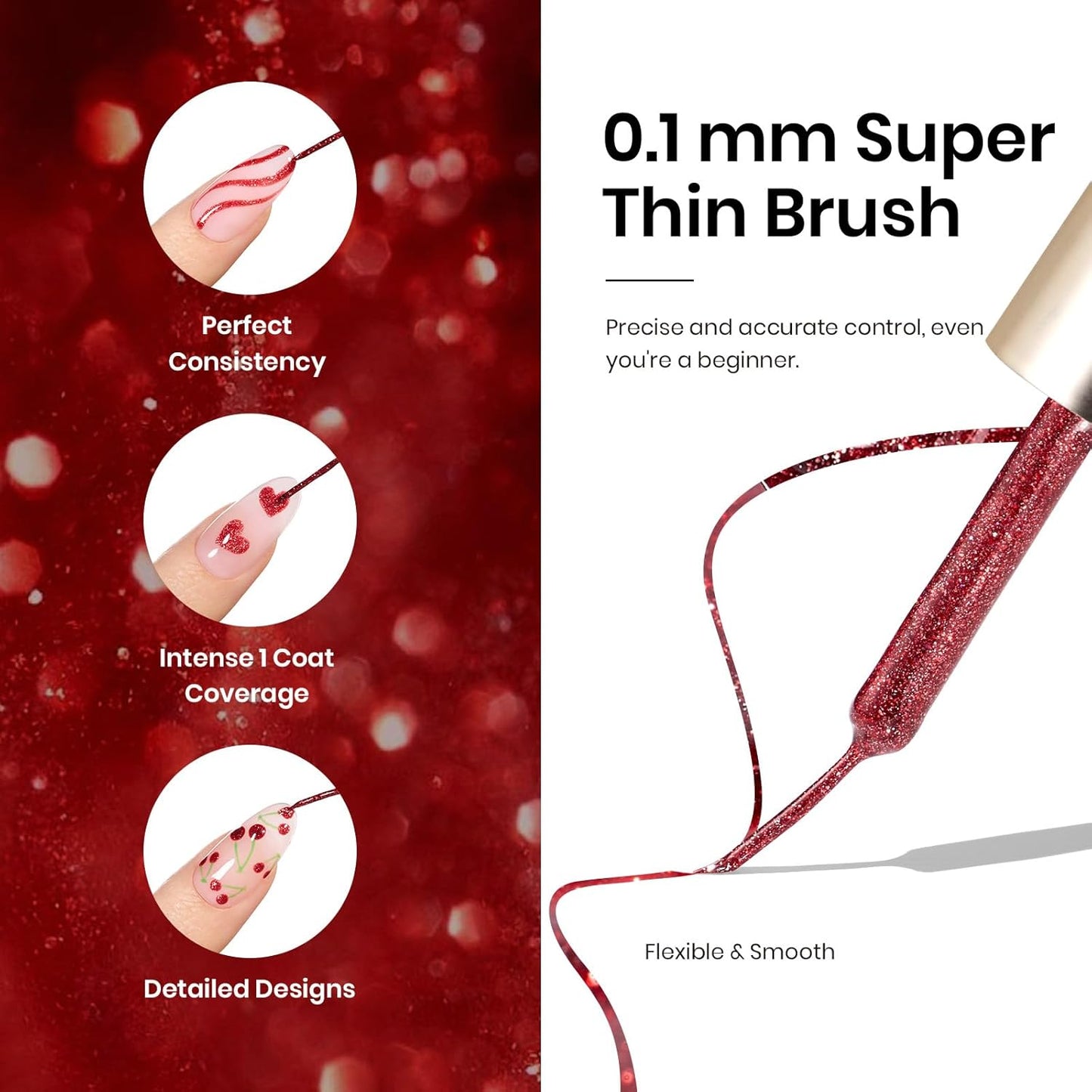 Beetles Red Cat Eye Gel Liner Nail Polish Glitter Gel Nail Art polish French Tip Swirl Nails Art Paint Soak Off UV Lamp Built Thin Nails Brush in Bottle Manicure Gifts for Women-Velvo Beauty