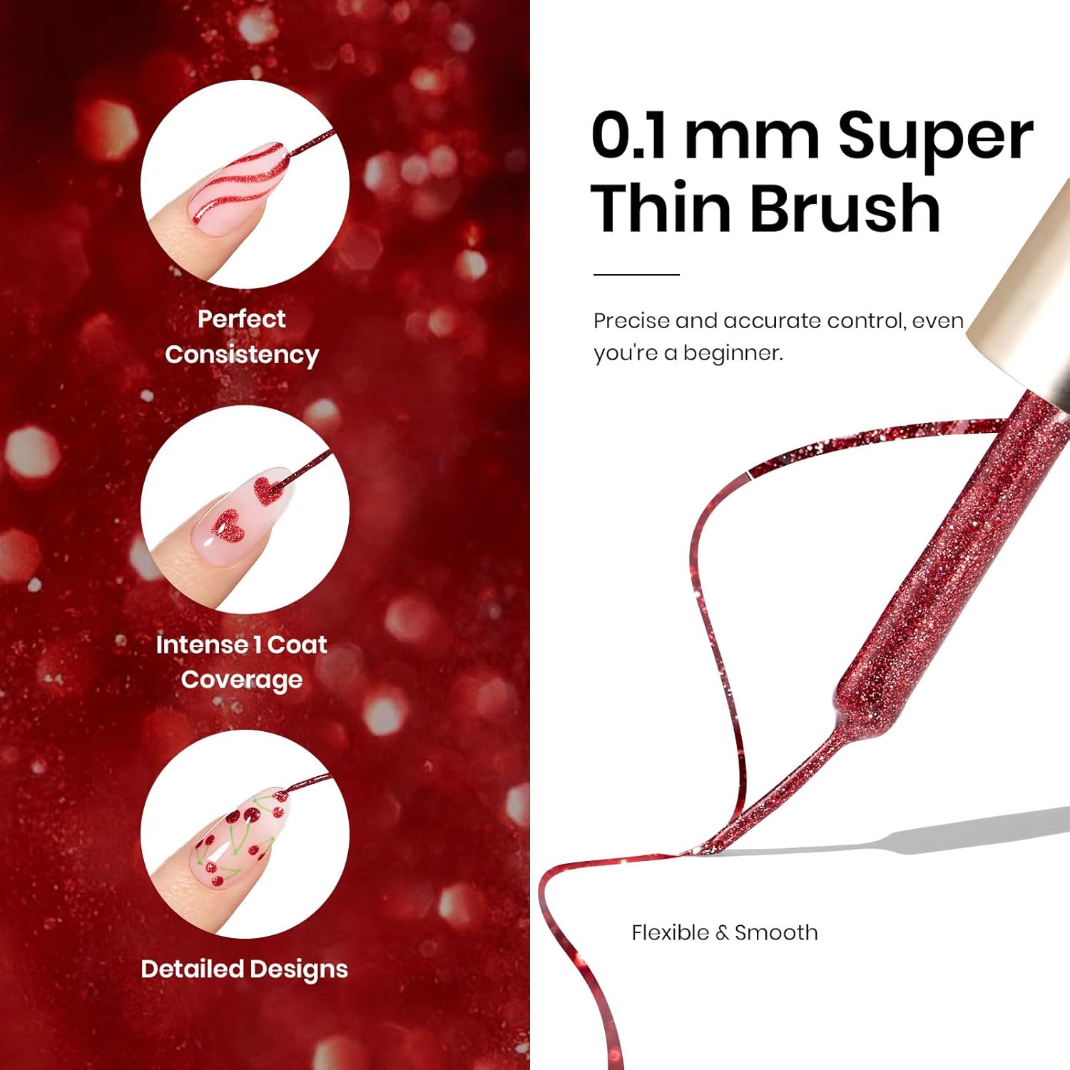 Beetles Red Cat Eye Gel Liner Nail Polish Glitter Gel Nail Art polish French Tip Swirl Nails Art Paint Soak Off UV Lamp Built Thin Nails Brush in Bottle Manicure Gifts for Women-Velvo Beauty