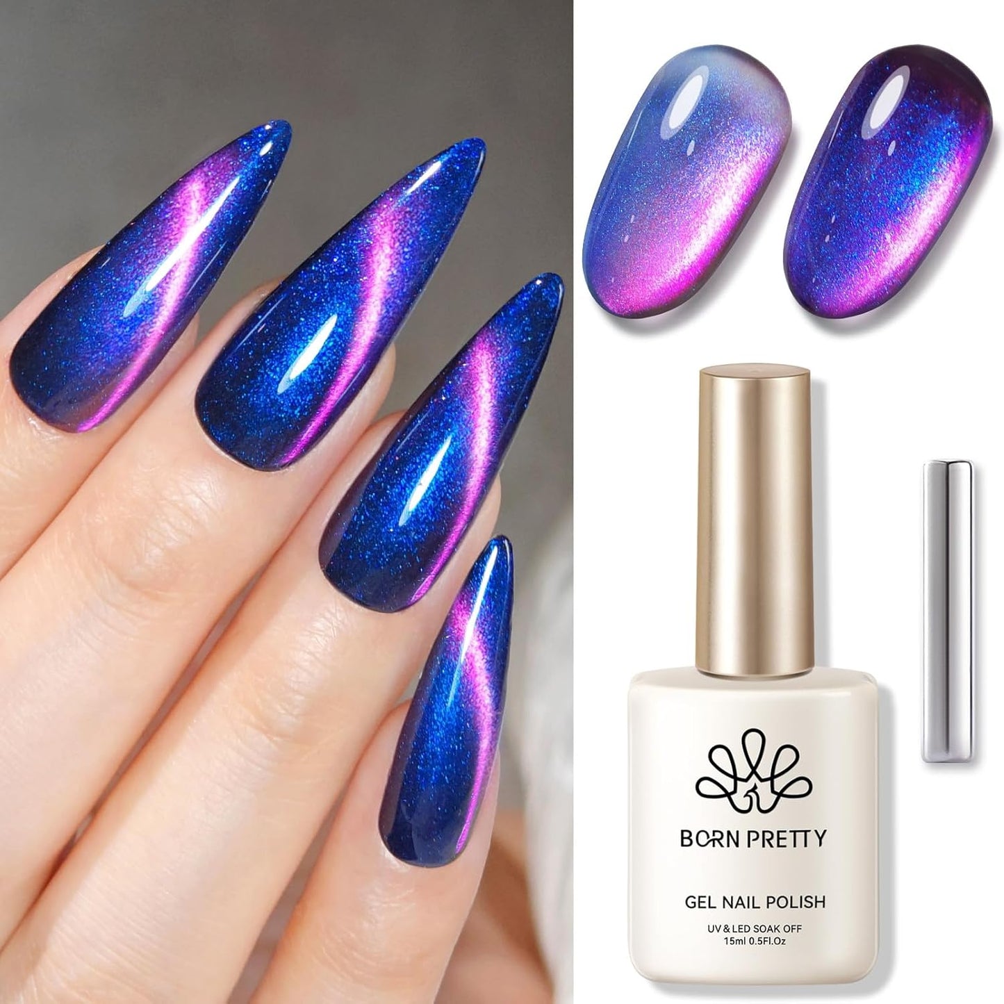 BORN PRETTY Cat Magnetic Eye Gel Nail Polish,Firefly Magnetic Gel Polish Blueberry Cat Magnetic Eye Gel Manicure Nail Art DIY 15ml-Velvo Beauty