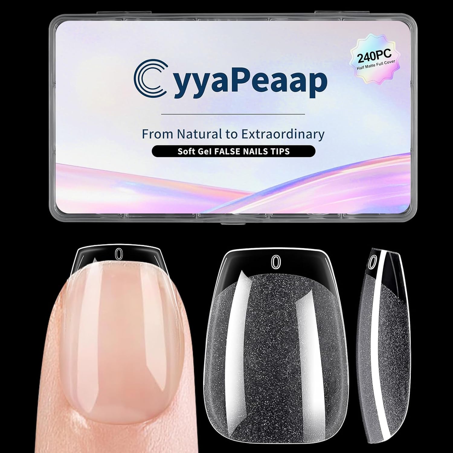 Extra Short Coffin Nail Tips, 240Pcs Soft Gel Nails, Half Matte Full Cover False Nail Tips for Nail Extension, Manicure, Home DIY, Salon, 12 Sizes, Pre-Shaped Acrylic Gelly Nails-Velvo Beauty