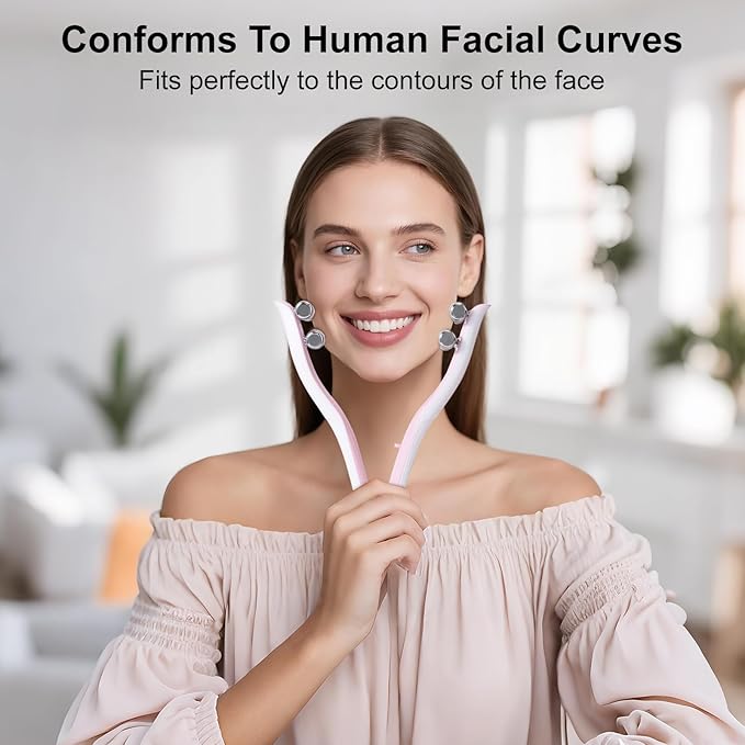 2025 Multi-Functional Face Lifting Device, V Roller Face Lift, Tightening, Skin Care, Double-Sided Roller Design, Type-C Fast Charging, Portable Beauty Device with 3 Adjustable Settings (White)-Velvo Beauty