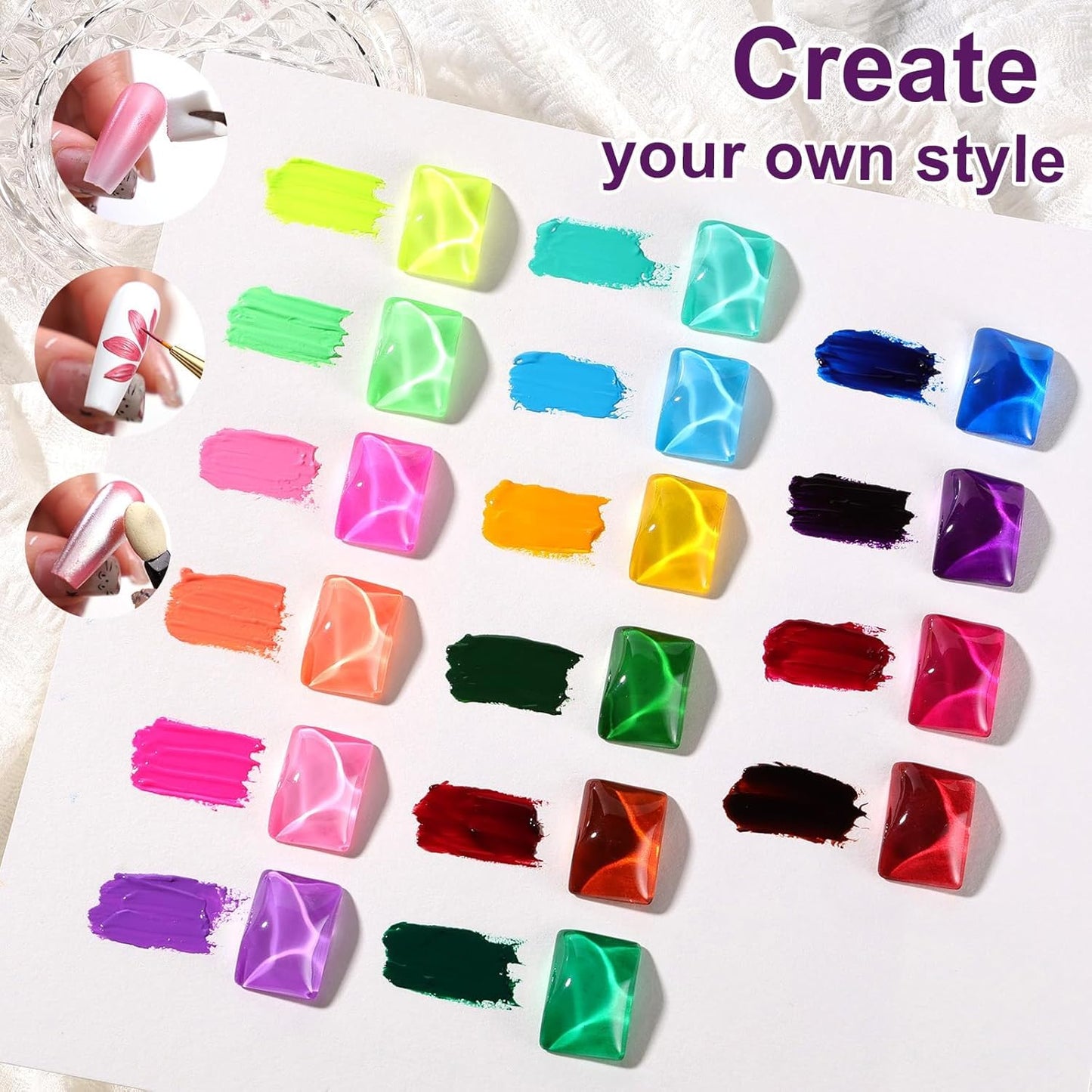 Gradient Painting Gel, Bright Neon Color for Ombre Fluorescent Jelly Nail Polish Platte Kit with 100pcs Sponges&Tweezers for Pat Nails Aura Nails, French Manicure Palette Cyber Gelight-Velvo Beauty