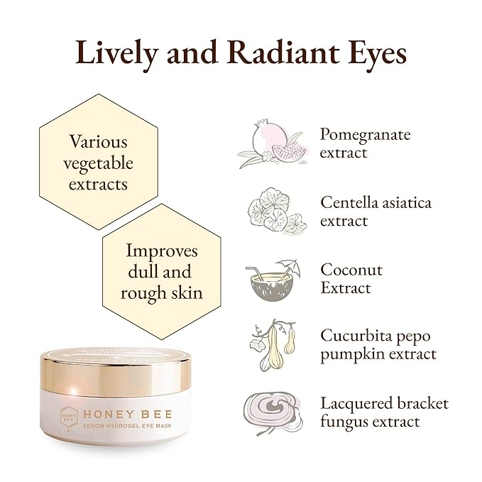 Honey Bee Venom Hydrogel Eye Masks for Dark Circles and Puffiness Bee Propolis Hydrogel Depuffing Eye Patches w/Bee Venom, Collagen & Niacinamide for All Skin Types (Pack of 60 Eye Pads)-Velvo Beauty