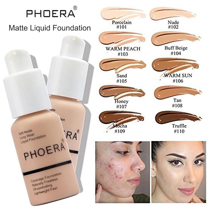 PHOERA Foundation, PHOERA Contour Palette,Shades with Highlighter & Bronzer & Blush,PHOERA Makeup Lightweight Long Lasting Wrinkles Matte Natural Finish (104+140CC+N03/ Buff Beige)-Velvo Beauty