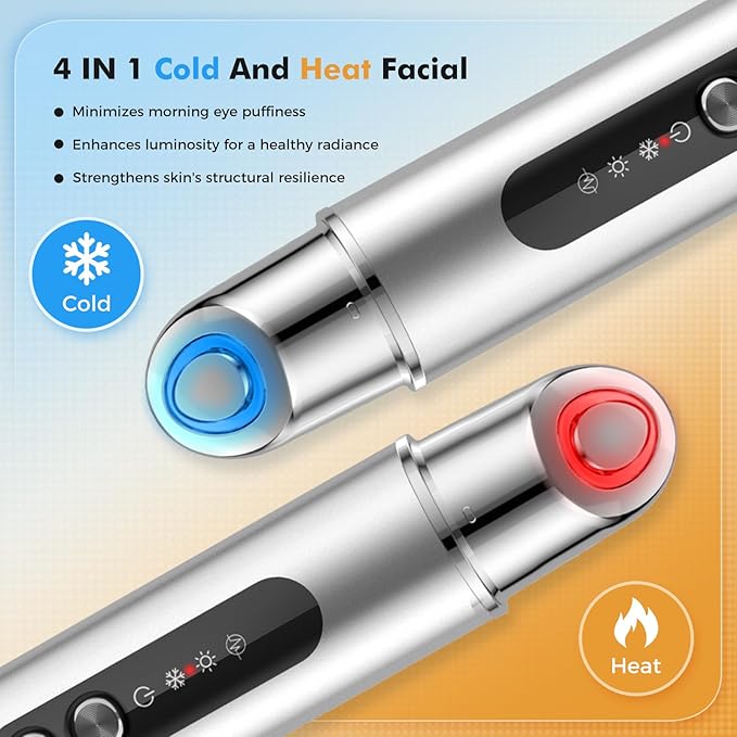 REDLOOK Depuffing Wand - Multi-Mode Cold & Heat Eye with Massager,At Home Face Roller Tool, Beauty Wand for Puffiness Reduction, Dark Circles, and Let The Skin Be Full of Radiance - Silver-Velvo Beauty