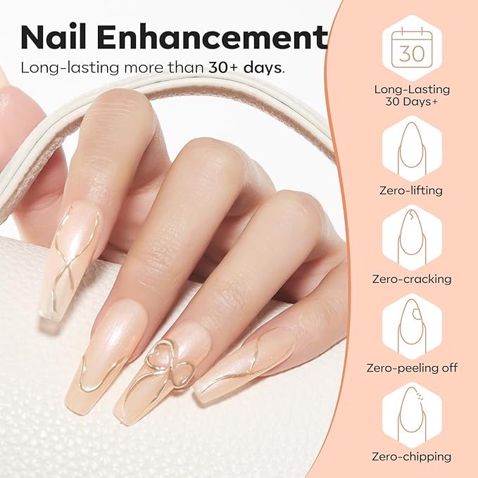 modelones Builder Nail Gel, 8-in-One Gold Shimmer Builder, Champagne Sparkle Glitter Rubber Color Base Gel Polish LED Lamp Cured, Apex Building Strengthener Extension for Home DIY Salon Girls-Velvo Beauty