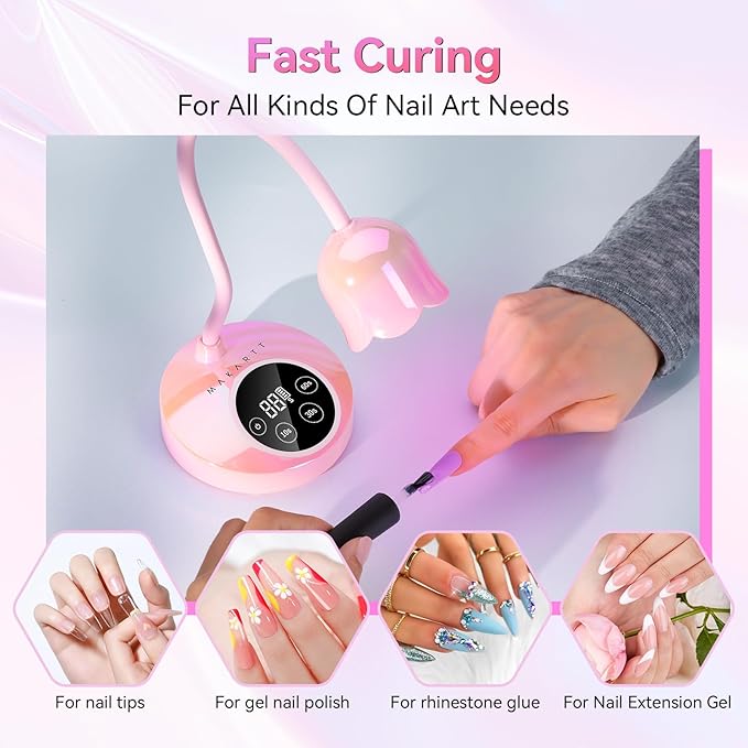 Makartt UV LED Nail Lamp - Mini UV Light for Gel Nails Polish Fast Curing Goosenecks Lamp 30W Rechargeable LED Nail Light Nail Dryer with 4 Timers & Auto Sensor for Salon Home DIY Use-Velvo Beauty