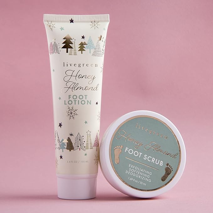 Live Green Bath and Body Set- Foot Spa Set with Fuzzy Socks, Lotion, and Scrub (Honey Almond)-Velvo Beauty