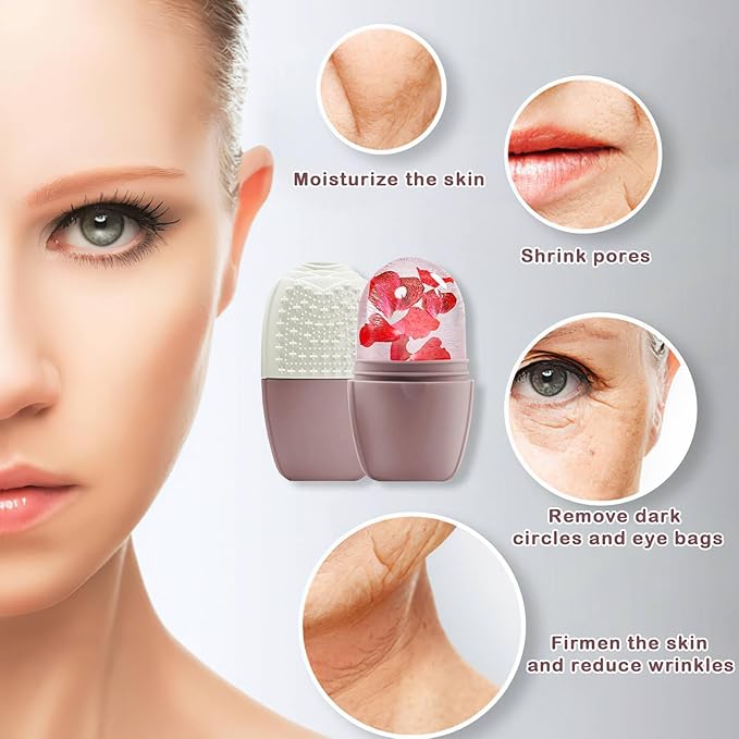 XHJRI Ice Face Roller Massager,Ice Cube Roller for Face, Eyes and Neck Naturally Conditioning and Skin Care,De-Puff Eye Bags,Reduce Migraine Pain,Reusable Massage Silicone Ice Mold (New Brown)-Velvo Beauty