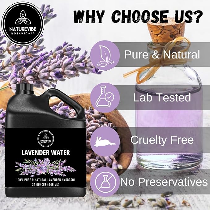 Naturevibe Botanicals Lavender Water 32 Ounces | 100% Pure and Natural | Great for Skin Care and Hair Care-Velvo Beauty