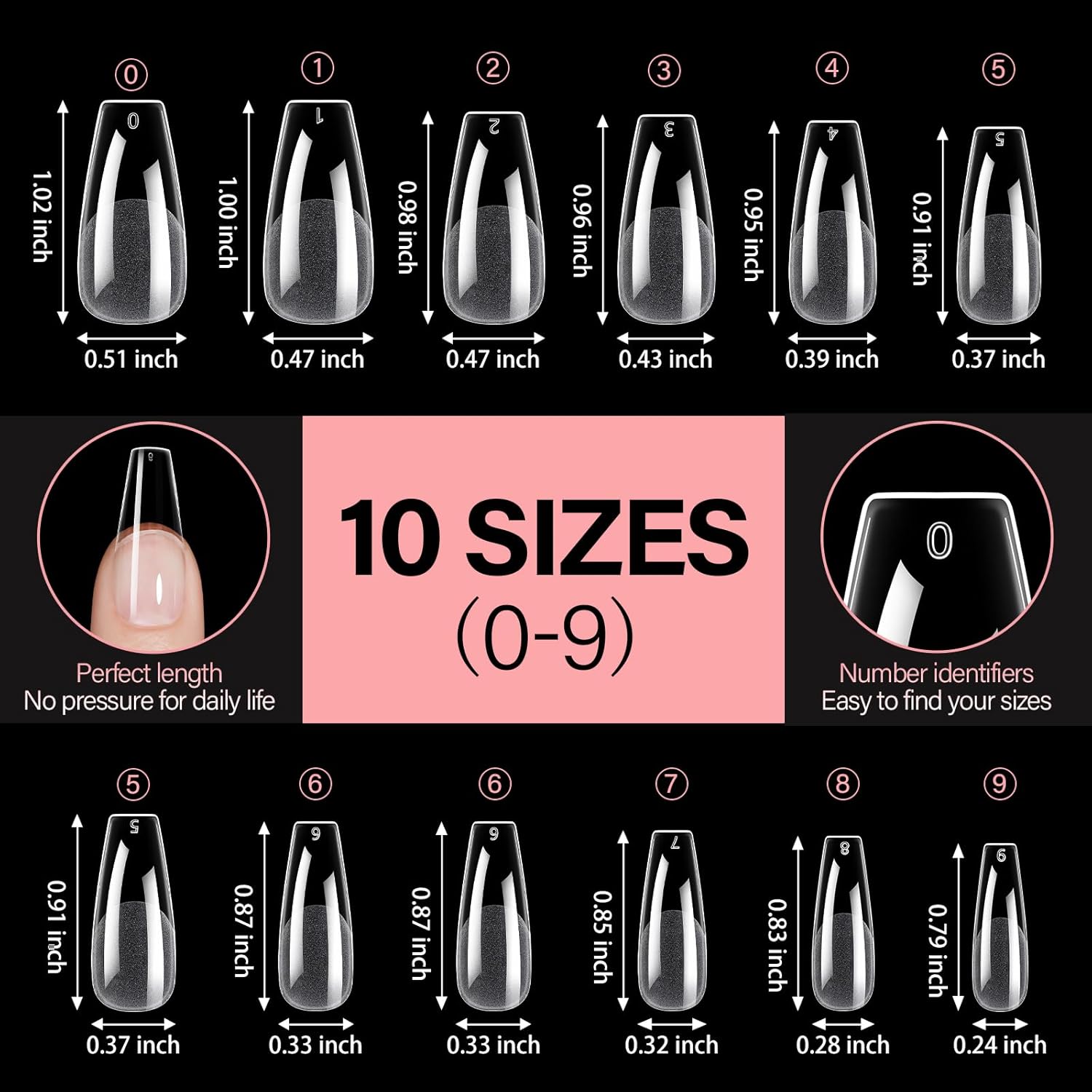 AILLSA Long Coffin Nail Tips Half Matte Full Cover Nails Tip Clear Acrylic Pre-Shaped Tips Flase Press on Nail Tips for Extentions Nails Manicure Salon DIY 216PCS 12 Sizes-Velvo Beauty