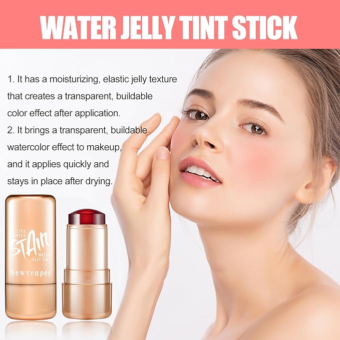 2pcs Jelly Blush Stick, Multi-purpose Lip and Cheek Colour Stick, Jelly Texture Waterproof, Moisturising and Long-lasting, Non-sticky, Create Watercolour Makeup Effect for Women and Girls 2#-Velvo Beauty
