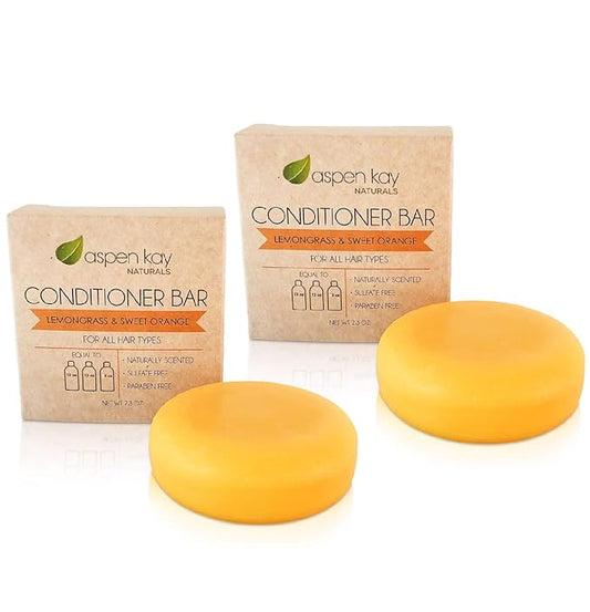 Solid Lemongrass & Sweet Orange Conditioner Bar, Natural & Organic, For All Hair Types Including Frizzy, Sulfate-Free & Cruelty-Free, 2.3 Ounce (2-Pack)-Velvo Beauty