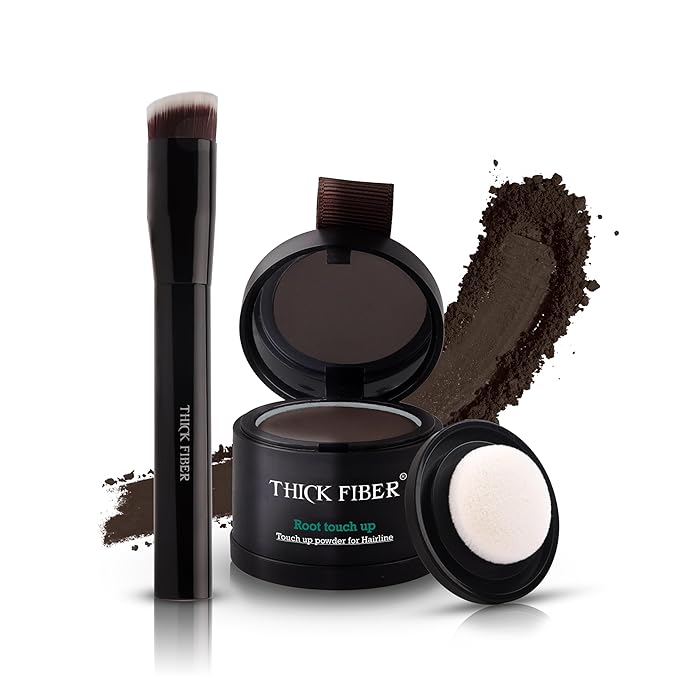 THICK FIBER Root Touch Up Powder - Water & Sweat Resistant Hair Loss Concealer Set for Thinning Hair Women, Includes Brush (Dark Brown)-Velvo Beauty