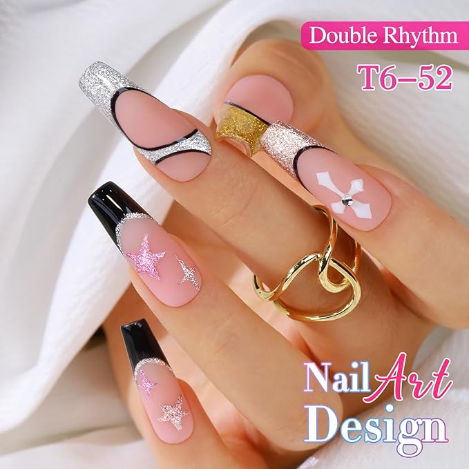 Double Rhythm 6 Pcs 15 ML Gel Liner Polish Nail Art Set Chrome Metallic Glitter Soak Off Gel Polish Kit Nail Art Manicure Salon DIY at Home for Women (Gold Silver Black White-T6-52)-Velvo Beauty