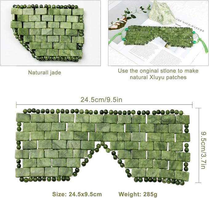 Jade Eye Mask, 2Pcs Large Facial Cooling Mask with 100% Real Jade for Hot & Cold Therapy,Green Jade Facial Eyes Sleeping Mask Relief Eye Cover by LazyGa-Velvo Beauty