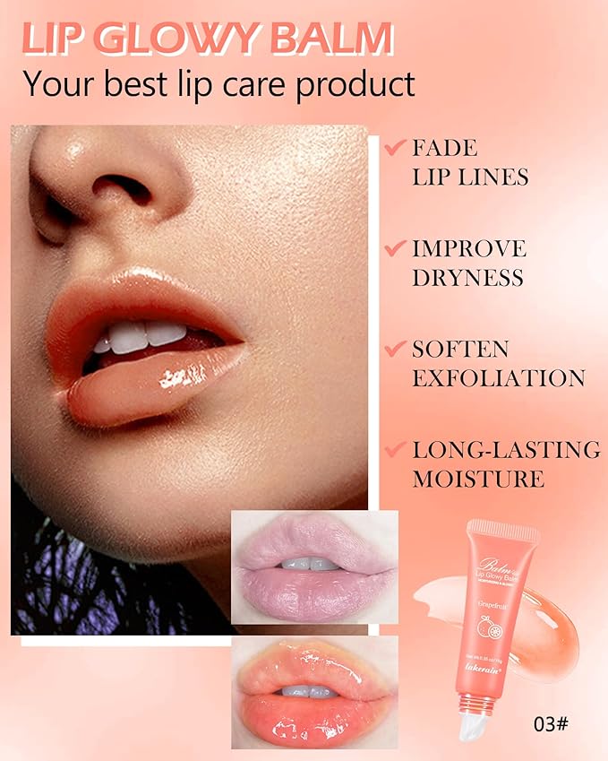 Hydrating Lip Glowy Balm, Ultra-Nourishing Lip Balm for Dry Cracked Lips, Moisturizer Lip Repair Sleeping Lip Mask, Day and Night Lip Care Therapy Treatment,Glossy Smooth Lip Butter Balm-03#Grapefruit-Velvo Beauty