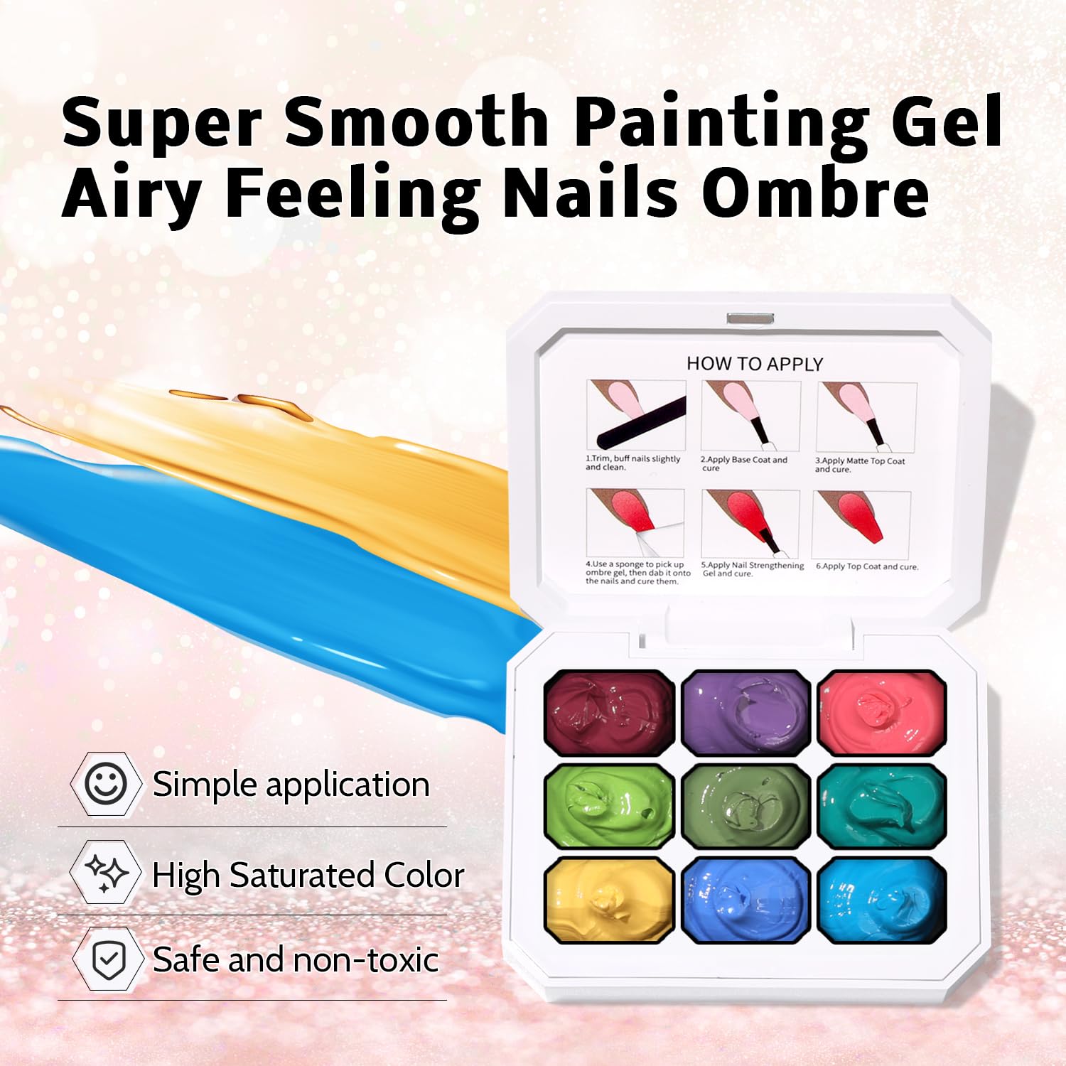 Sponge Pat Paint Nail Gel, 9 Colors Ombre Nails Gradient Gel Nail Blush Blooming Aura Nails Drawing Stripper Floral Painting Nail Art, No Wipe, UV/LED Curing (9 Colors J)-Velvo Beauty