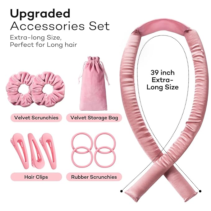 Umisleep 22 Momme 100% Mulberry Silk Heatless Hair Curler Set — Frizz-Free Hair Rollers for Women Long Hair, Overnight Heatless Curls, Upgraded Soft Flat Design with Clips & Scrunchies, Pink-Velvo Beauty