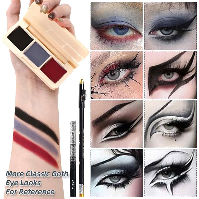 Halloween Goth Makeup, Complete Goth Make Up Set with White Foundation, Black Lipstick, Dark Smokey Eyeshadow Kit for SFX Gothic Makeup, Cosplay, Costume Party, Theater and Film-Velvo Beauty