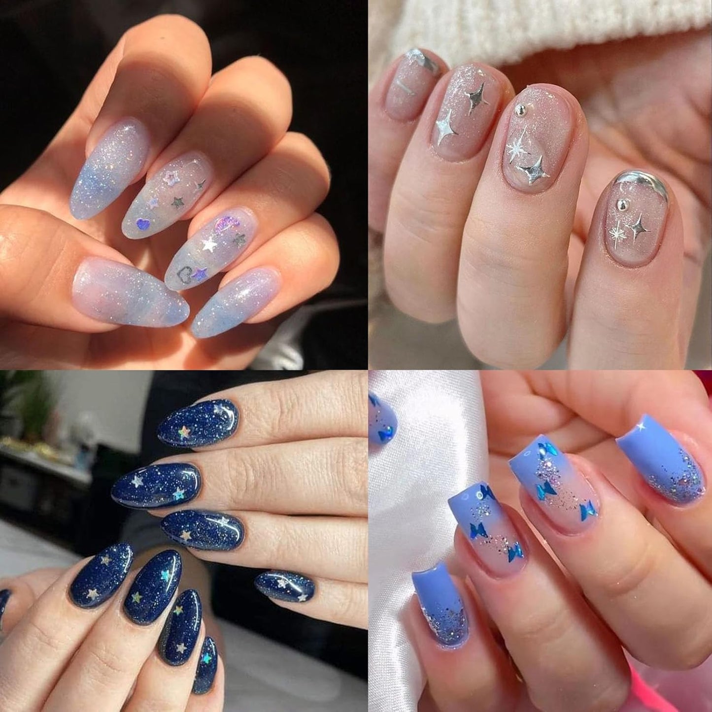 30 Sheets Aurora Nail Art Stickers Heart Star Nail Decals 3D Self-Adhesive Holographic Laser Star Nail Stickers Glitter Flower Butterfly Pattern Acrylic Design for Women Girls DIY Nail Art Decoration-Velvo Beauty