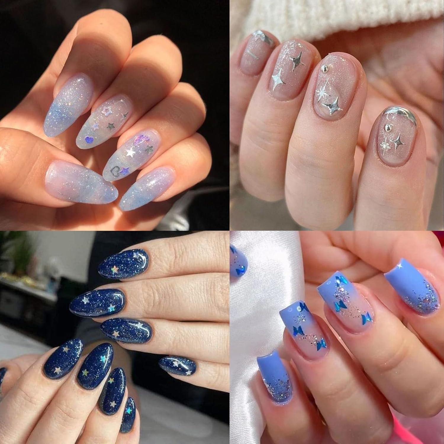 30 Sheets Aurora Nail Art Stickers Heart Star Nail Decals 3D Self-Adhesive Holographic Laser Star Nail Stickers Glitter Flower Butterfly Pattern Acrylic Design for Women Girls DIY Nail Art Decoration-Velvo Beauty