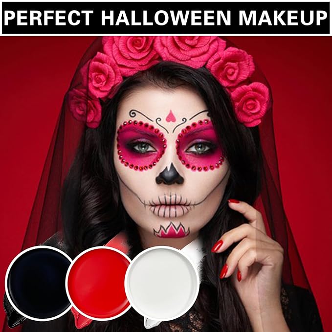 3 PCS Black White Red Face Body Paint Halloween Special Effects Makeup Kit Oil Based Cream Face Paint Kit for Cosplay Party Clown Zombie Stage Sfx Makeup-Velvo Beauty