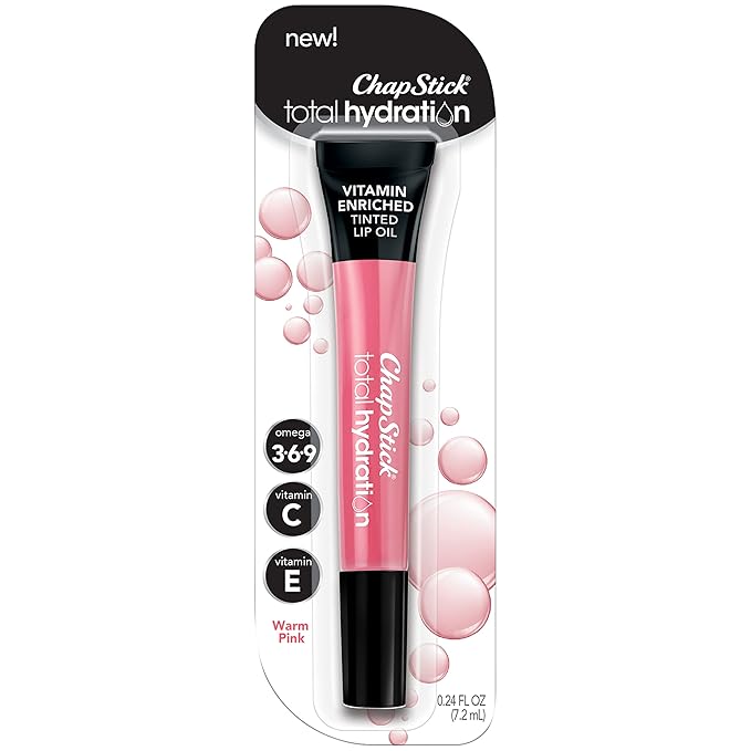 ChapStick Total Hydration Vitamin Enriched Warm Pink Tinted Lip Oil Tube, Lip Care - 0.24 Oz-Velvo Beauty