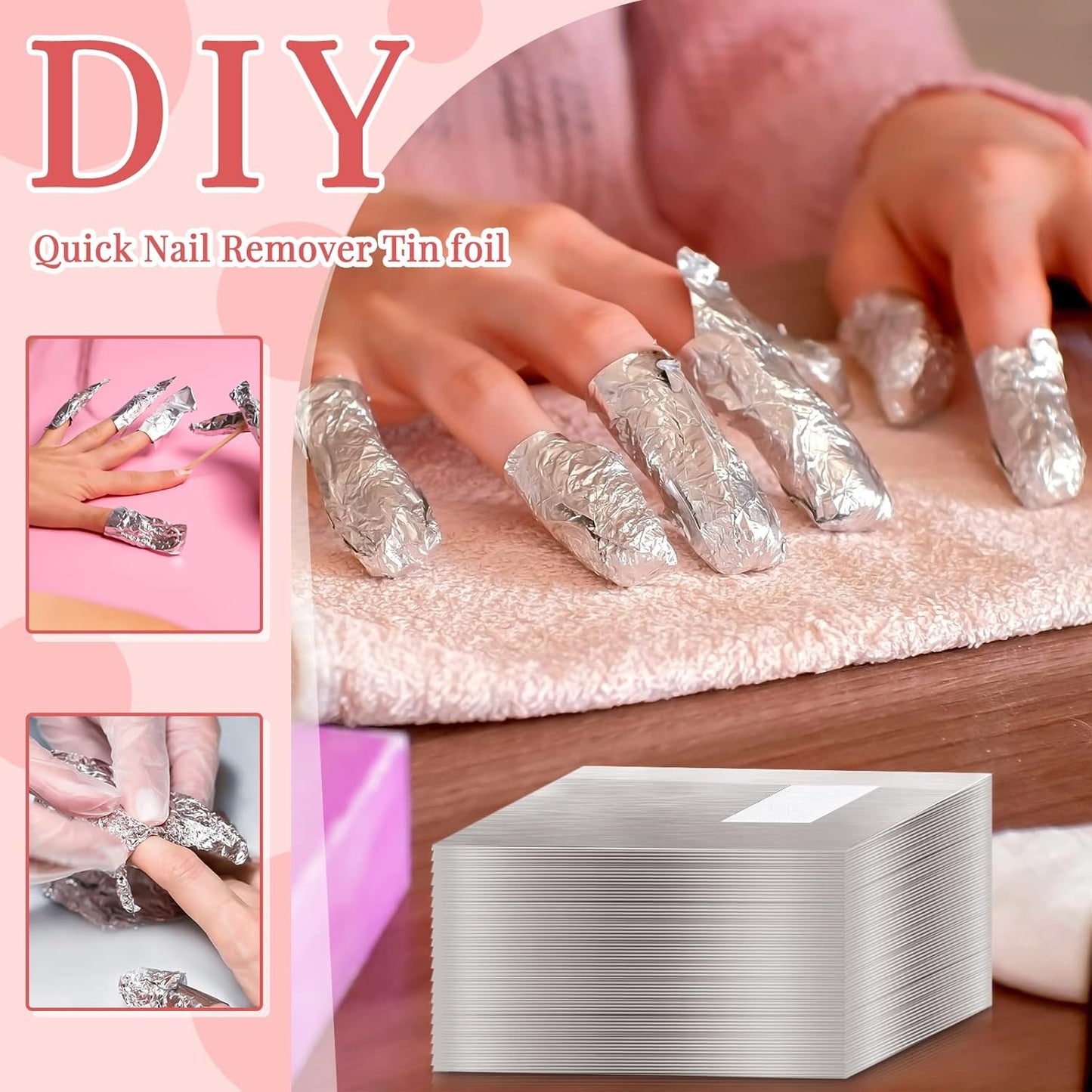 1000 Pcs Polish Remover Foil Wraps with Pre Attached Lint Pad for Removing, Silver-Velvo Beauty