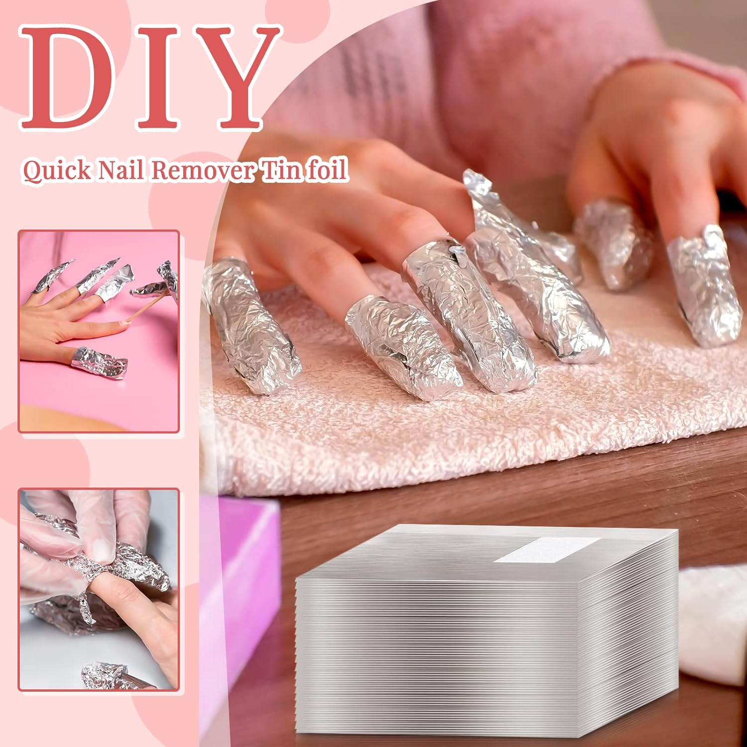 1000 Pcs Polish Remover Foil Wraps with Pre Attached Lint Pad for Removing, Silver-Velvo Beauty