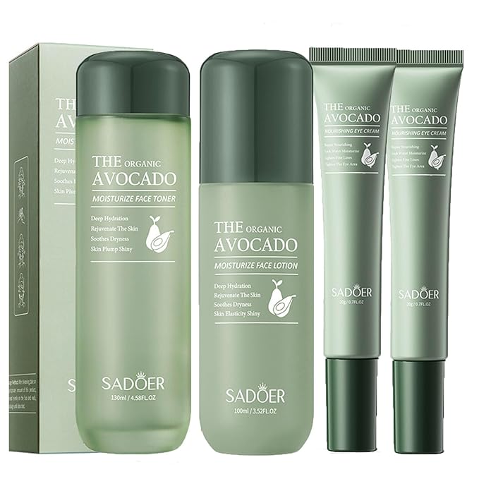 Avocado Facial Skin Care Sets & Kits, 4 pcs Skin Care Routine Kit For women, Skincare Products Set with Toner, Lotion, Eye Cream, Hydrating Skincare set for all skin types, Anti Aging facial kit.-Velvo Beauty
