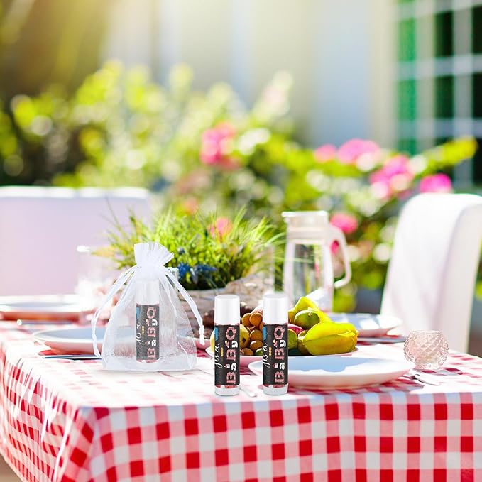 Demissle 50 Pcs Baby Shower Lip Balm Gift Set with 100 Pcs Organza Bags Baby Shower Party Favor for Guest Thank You Tag Rope Baby Shower Party Decoration Gender Reveal Souvenirs (Bbq)-Velvo Beauty