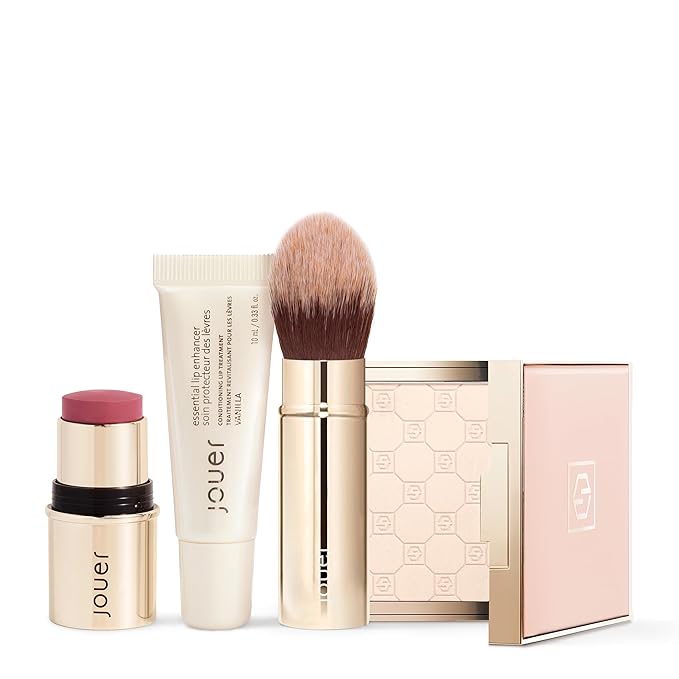 Jouer Les Must-Haves Gift Set - Translucent Setting Powder, Makeup Brush, Cream Blush & Lipstick Stick, and Lip Plumper Makeup Set - Valued at $99-Velvo Beauty