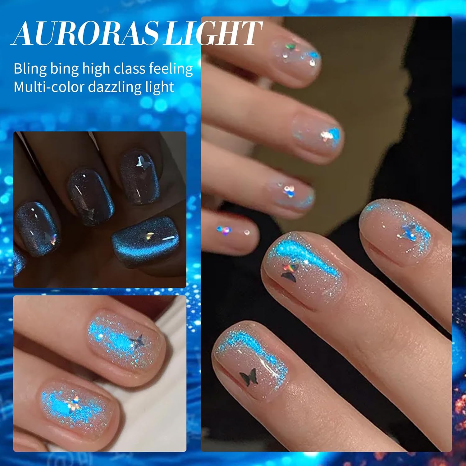 Born Pretty Cat Magnetic Eye Gel Nail Polish, Blue Auroras Cat Magnetic Gel, Mermaid Shiny Effect Pink Soak Off Nail Art Salon Manicure Home Gift 15ml-Velvo Beauty