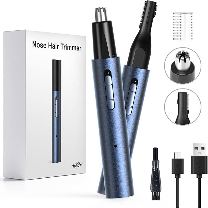 AHHFEI Nose & Ear Hair Trimmer, 5 in 1 Rechargeable USB Trimmer for Men & Women, Painless & Easy Cleansing, Blue-Velvo Beauty