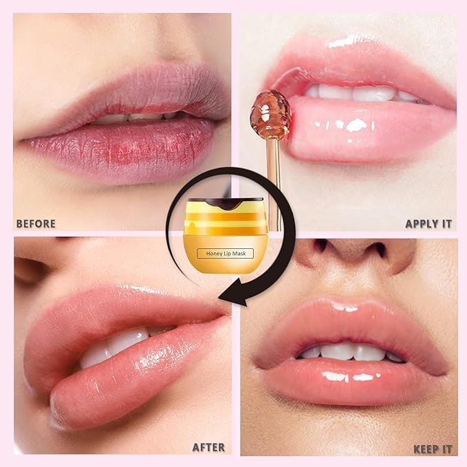 3 PCS Bee Lip Balm Honey Pot, Honey&Strawberry&Watermelon Lip Sleeping Mask Hydrating Prevention Dry and Cracked Lip Scrubs Exfoliator Lip Care, Overnight Lip Mask Reduces Lip Lines-Velvo Beauty