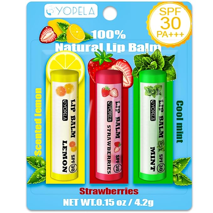 3 Pack SPF Lip Balm Bulk - SPF 30 SunGuard Lip Balm Sunscreen- Summer Protection for Lasting Hydration UV Defense Prevents and Soothes Dry, Chapped Lips-3 Delicious Flavors-Velvo Beauty