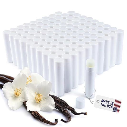Lip Balm Bulk Unlabeled - Made in USA Bulk Chapstick - Natural Ingredients Vitamin E Shea Butter - Custom Chapstick Bulk For Party & Wedding Favors (100 Count, Vanilla)-Velvo Beauty