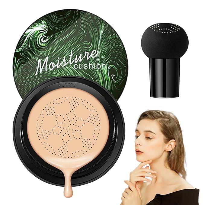 Mushroom Head Air Cushion CC Cream Foundation Makeup,Moisturizing Non-Greasy BB Cream Foundation,Long Lasting Matte Concealer Full Coverage Face Makeup Liquid Foundation for All Skin Types(Natural)-Velvo Beauty