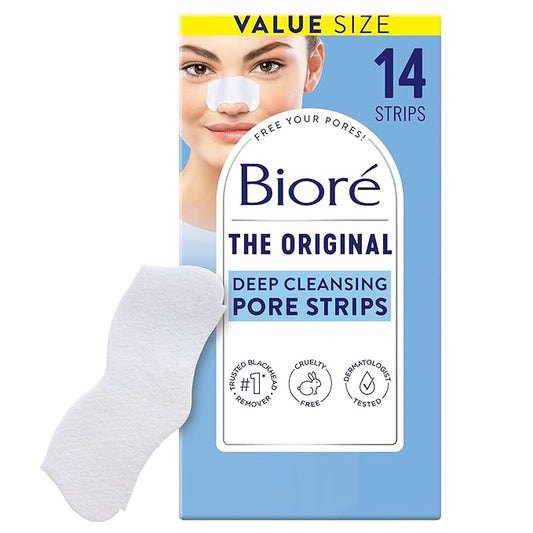 Bioré Original Blackhead Remover Strips, Deep Cleansing Nose Strips With Instant Pore Unclogging, Features C-Bond Technology, Oil-Free, Non-Comedogenic Use, 14 Count-Velvo Beauty