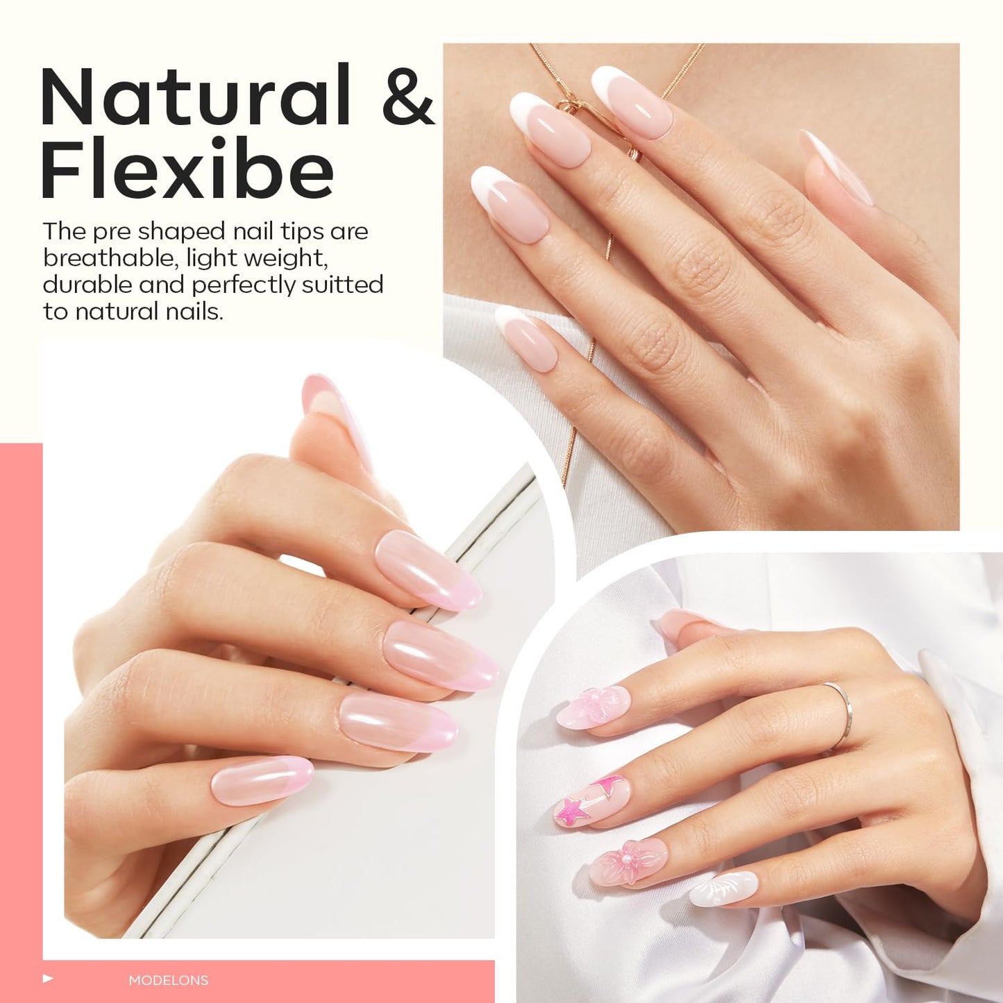 modelones Medium Oval Gel Nail Tips Kit, 9-in-One Nail Glue with Portable U V Lamp 216Pcs 12Sizes Pre-Etched Round Press ons Fake Acrylic Extension Kit DIY Salon Gift for Women-Velvo Beauty