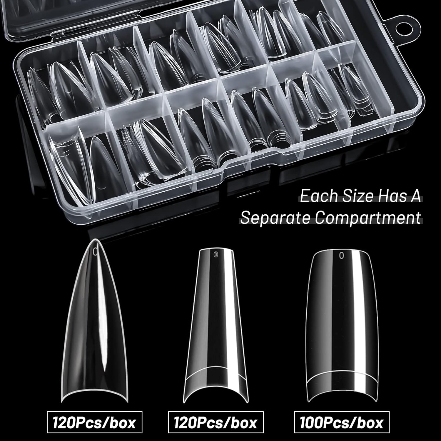 krofaue 3 Styles False Nail Tips Kit,340PCS Clear Coffin French Stiletto Nail Tips Half Cover Acrylic Artificial Press on Nails for Nail Extension Soft Gel Tips Art DIY-Velvo Beauty