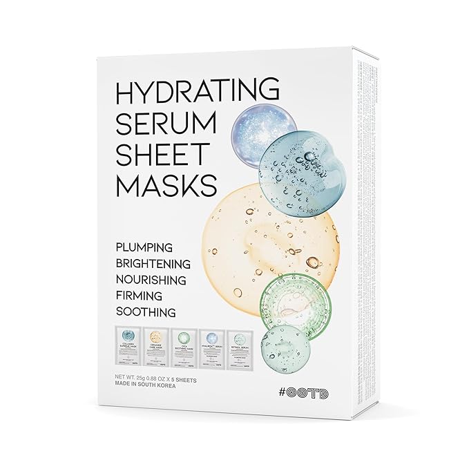 Hydrating Sheet Mask Starter Kit Variety Pack for Skin Care, Dry, Ance, Sensitive Skin, Korean Vegan Facial Sheet Mask for Men & Women, Collagen, Cica, Ceramide, Hyaluron, Retinol 5EA-Velvo Beauty